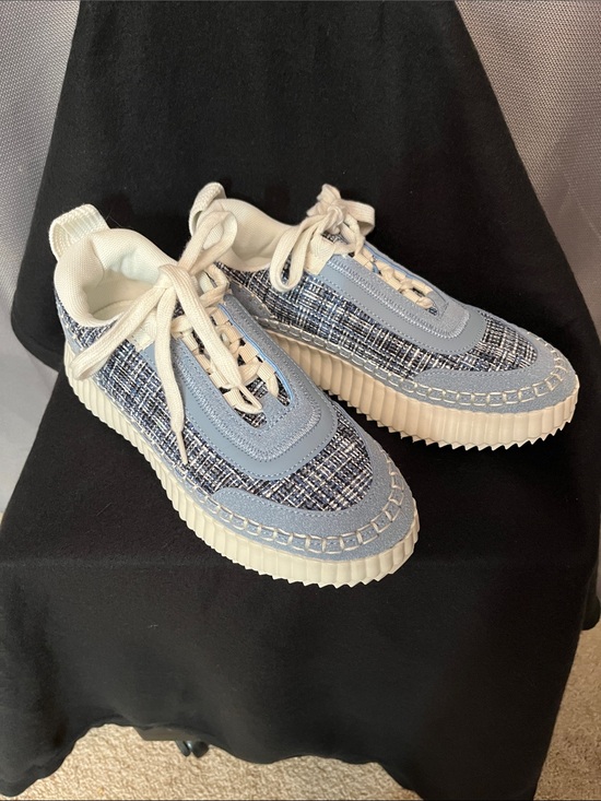 Corkys Shoes - Corkys Hey Girl Blue and White Tweed Platform Sneakers